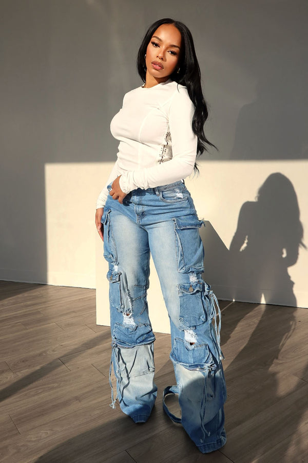 Salty Ripped Utility cargo jean bottom EDGE Small